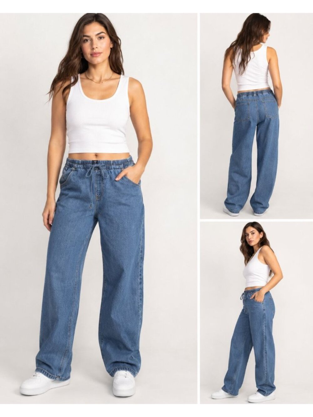 Gap Mid Rise UltraSoft Easy Baggy Jeans  an elasticized drawstring waist Size M
